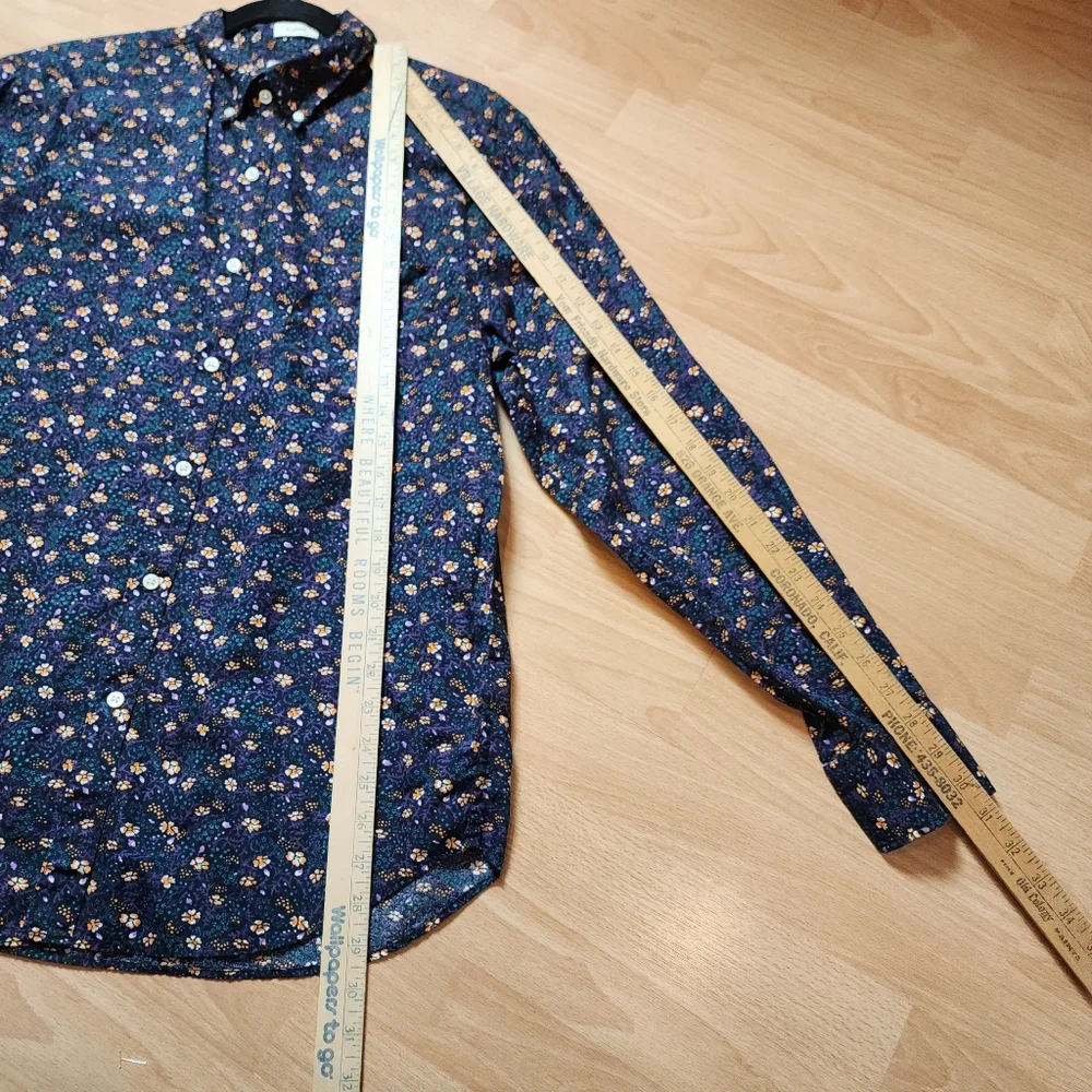 J. Crew Secret Wash Cotton Poplin Long Sleeve Button Shirt Yellow Green Floral M